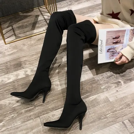 长筒靴女2022新款秋冬季过膝长靴网红瘦瘦细跟性感尖头高筒弹力靴图片