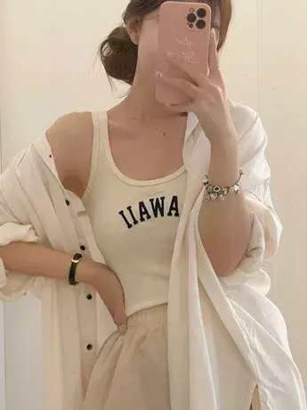 带胸垫字母刺绣背心女夏季内搭设计感小众短款外穿吊带上衣图片