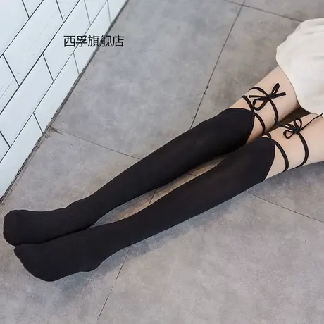 可爱洛丽塔甜美长筒袜白色丝带lolitajk过膝袜子女春夏季蝴蝶结图片