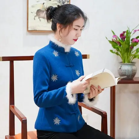 筠雅中国风女装冬装新款唐装女冬棉袄外套女士加厚修身复古上衣商品大图