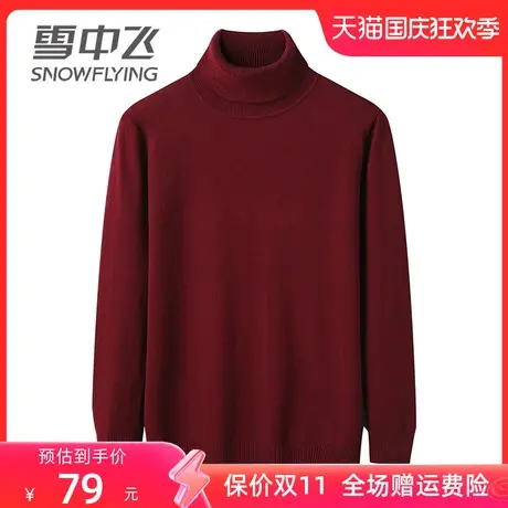 雪中飞高领毛衣男士秋冬简约内搭线衣打底保暖加绒纯色宽松针织衫图片