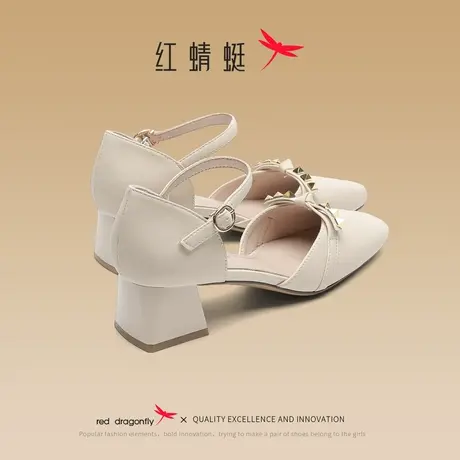 REDDRAGONFLY红蜻蜓 优雅之美~粗跟凉鞋时装高跟鞋一字扣包头女鞋商品大图