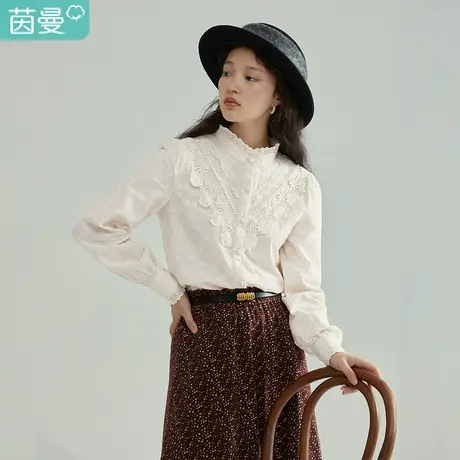 茵曼早春款衬衫女2023年新款设计感小众上衣高级感宫廷风长袖衬衣图片