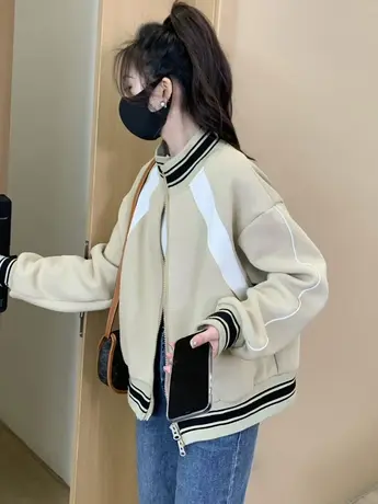 立领棒球服女短款2023春季新款拼接休闲宽松小个子爆款夹克外套潮商品大图