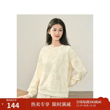 【商场同款】茵曼网纱印花卫衣2023秋女装新款圆领长袖宽松上衣图片