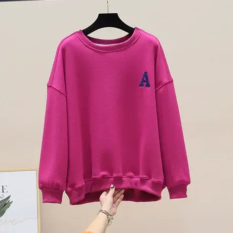 卫衣女春秋2023年新款简约风字母刺绣宽松慵懒风圆领长袖卫衣女潮图片