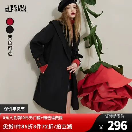 妖精的口袋披肩黑色大衣外套女2022秋冬新款小个子加厚中长款外套图片