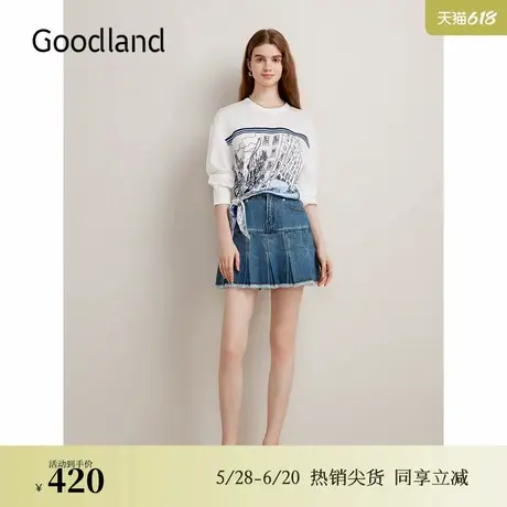 【博主同款】Goodland美地秋季斜纹提花衬衫法式印花上衣商品大图