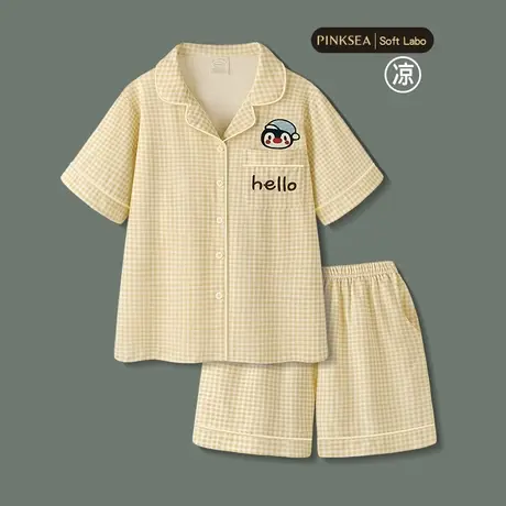 睡衣女款2025新款夏季凉感纯棉短袖短裤情侣家居服企鹅男女士套装商品大图