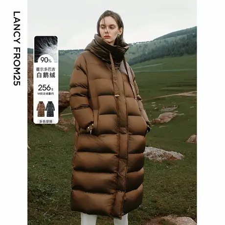 朗姿霍尔多巴吉白鹅绒长款连帽设计感外套女2024年冬季新款羽绒服图片