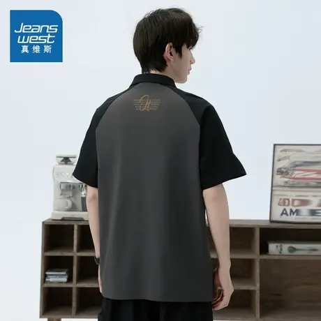 E8真维斯男装2025夏季新款男款美式撞色日常休闲时尚翻领短袖T恤商品大图