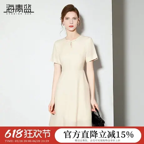 海青蓝 连衣裙夏女2025新款纯色简约女装时尚气质高级中长款裙子图片