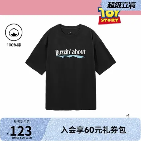 【玩具总动员系列】热风黑色短袖T恤2025年夏新款字母印花情侣T恤商品大图