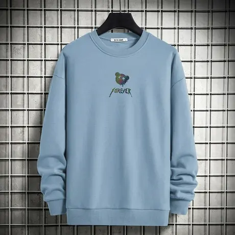 小熊卫衣男秋冬款无帽上衣服宽松潮流百搭摇粒绒加绒加厚长袖t恤商品大图