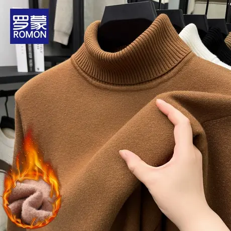 罗蒙毛衣男士高领加绒加厚保暖上衣2025冬季新款一体绒针织打底衫图片