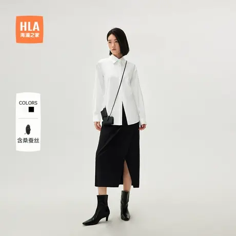HLA/海澜之家长袖时尚衬衫2024秋季新款含桑蚕丝气质简约衬衣女装商品大图