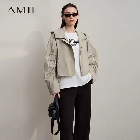 Amii【韩版休闲外套】25秋韩版休闲减龄拉链连帽短款款外套女春秋商品大图