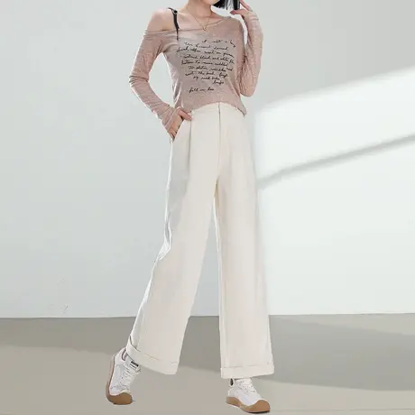 卷边九分牛仔裤女2025春秋新款高腰宽松显瘦垂坠感小个子直筒裤子商品大图