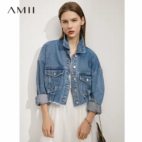 Amii美式复古风休闲百搭牛仔外套女2025夏季新款短款宽松长袖上衣商品大图