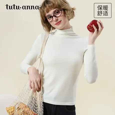 tutuanna秋冬保暖衣女 兰精天丝羊毛素色半高领套头百搭打底衣女商品大图