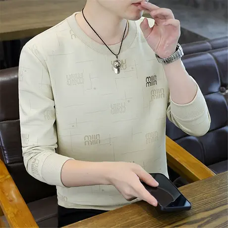 2025秋冬新款男士长袖T恤男装上衣服加肥加大码打底衫个性体恤衫商品大图