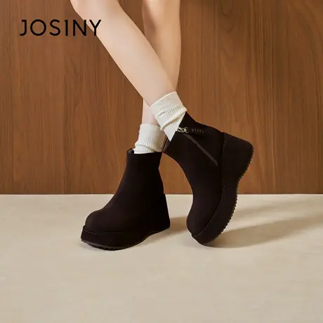 卓诗尼2025秋冬新款厚底女靴时尚舒适短筒靴潮流百搭侧拉链学院鞋图片