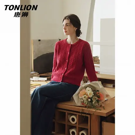 唐狮官方红色毛衣女针织衫外套2026新款春季本命年开衫新年战袍VC图片