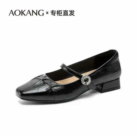 奥康法式玛丽珍女鞋2026春季新款复古方头配裙平底浅口单鞋小皮鞋图片