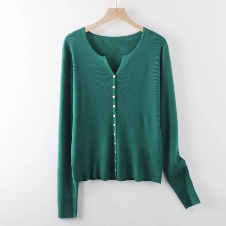 V领针织开衫女外搭春秋2023新款长袖纯色宽松韩版外套上衣舒适商品大图