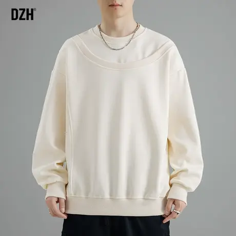 男士米色重磅卫衣男秋季圆领宽松长袖上衣男款2023新款打底衫百搭图片