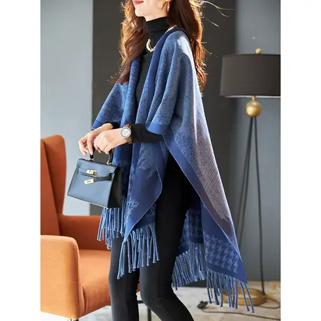 宝诗黎【新品价98元】千鸟格流苏披肩外套AIO4001商品大图