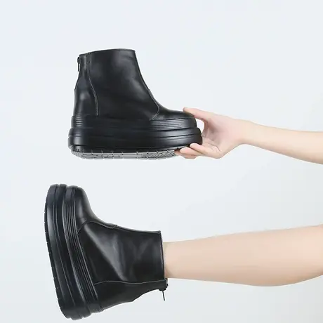 小个子10cm内增高马丁靴女英伦风切尔西靴加绒烟筒靴厚底真皮短靴商品大图