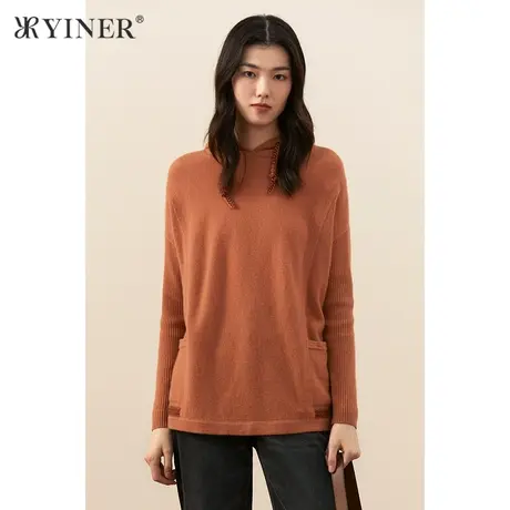 YINER音儿女装冬季羊毛含羊绒连帽针织衫商品大图