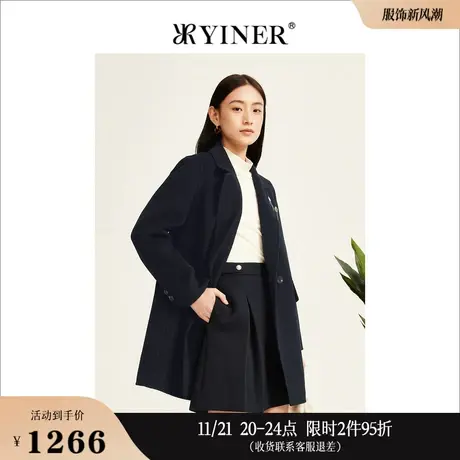 YINER音儿线上专选女装冬季绵羊毛双面呢大衣高级感中长款外套商品大图
