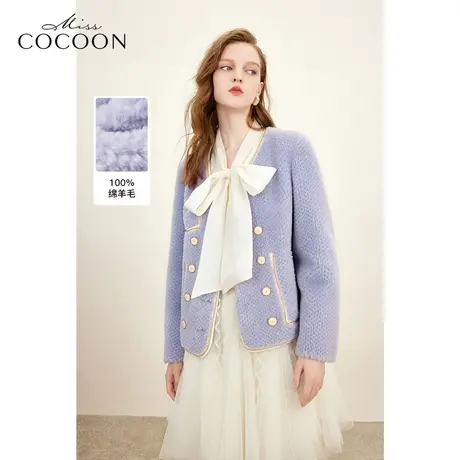 MISSCOCOON绵羊毛皮草外套2023冬装新款女装双排扣经典小香风皮草商品大图