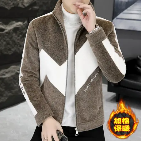 男士冬季加厚立领呢子夹克潮流高级感痞帅水貂绒冬装加棉保暖外套商品大图