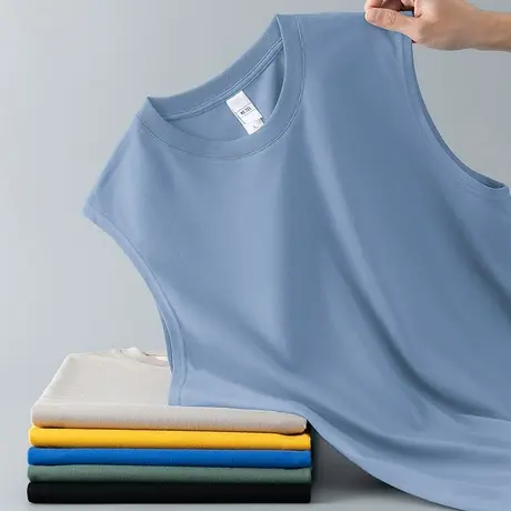 纯棉背心男潮夏季薄款纯色无袖t恤运动坎肩宽肩健身篮球跨栏汗衫商品大图