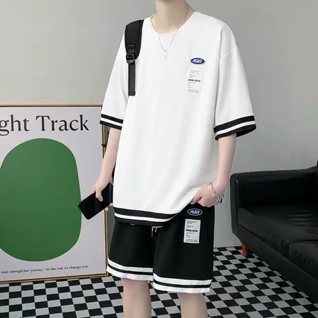 高中初中学生冰丝潮流短袖t恤运动套装男青少年夏装帅气大童男装商品大图