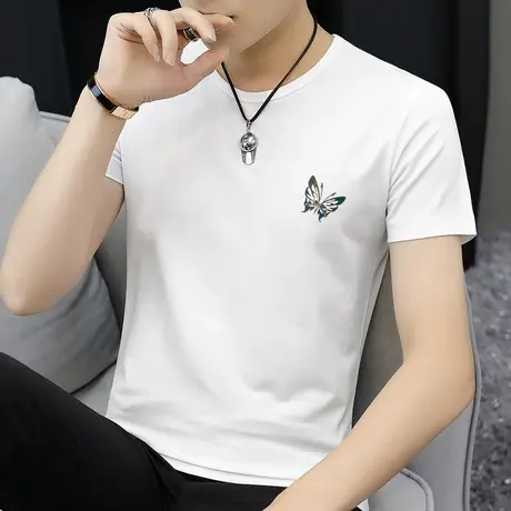 莫代尔短袖t恤男潮牌夏季圆领上衣服冰丝速干凉感半袖白色体恤衫商品大图