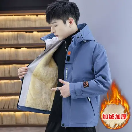 秋冬季男士加绒夹克加厚外套青少年冬天保暖衣服韩版潮流学生男装商品大图