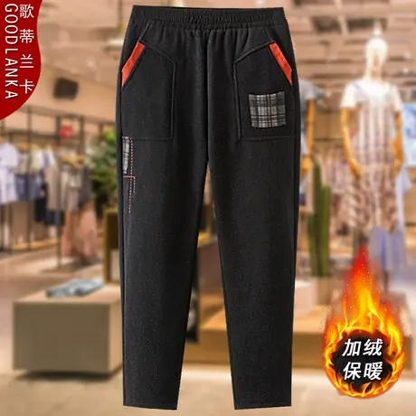 中老年女装秋冬装新款加绒灯芯绒裤子大码妈妈装松紧腰休闲老爹裤商品大图