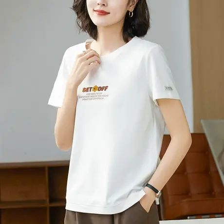 短袖正肩女t恤夏季2023新款显瘦修身中年高级感休闲百搭爆款上衣商品大图