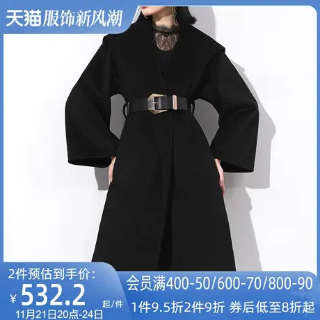 AUI黑色御姐气质中长款毛呢外套女2024冬新款设计感小众呢子大衣图片