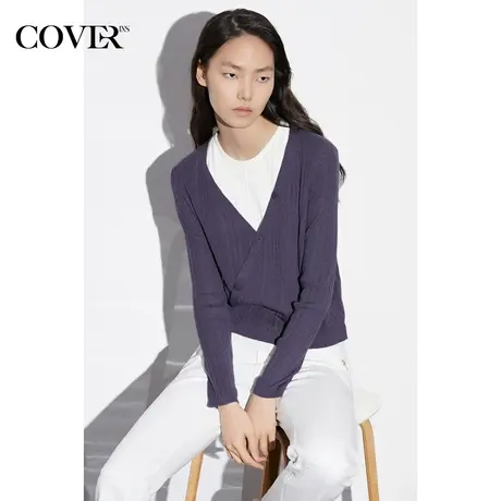 COVER春季天丝羊毛混纺围裹式假两件撞色上衣商品大图