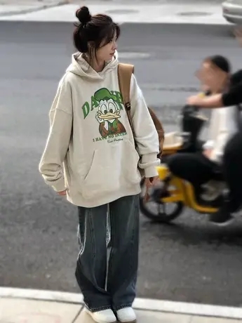 早秋卫衣女2023新款韩系慵懒风上衣大码ins潮牌薄款显瘦连帽外套图片