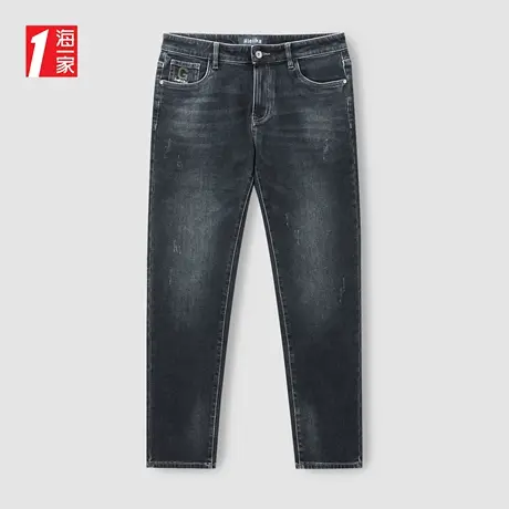 海一家时尚字母绣花长裤2023秋季新款直筒休闲基础男士牛仔裤商品大图