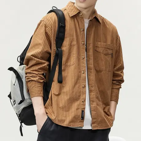 长袖衬衫男款美式翻领潮流衬衫长袖男士百搭潮流男装衬衫外套纯棉图片