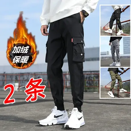 秋季加绒工装裤男潮牌束脚胖子大码宽松休闲长裤子韩版潮流伞兵裤商品大图