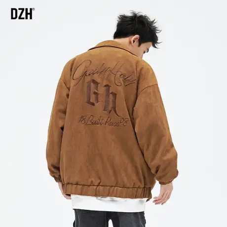 男士秋季麂皮绒外套男春秋款痞帅高级感男装棕色上衣翻领教练夹克商品大图