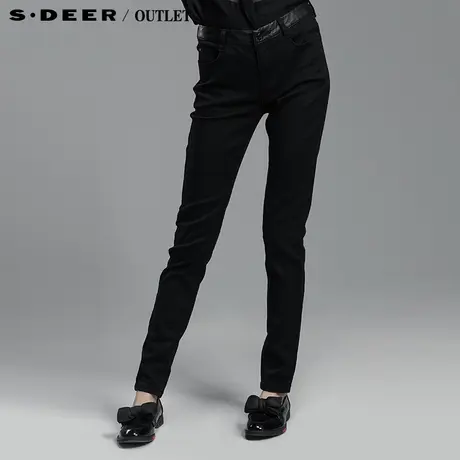 【新品】sdeer圣迪奥专柜正品女装帅气皮质拼接修身长裤4380873商品大图